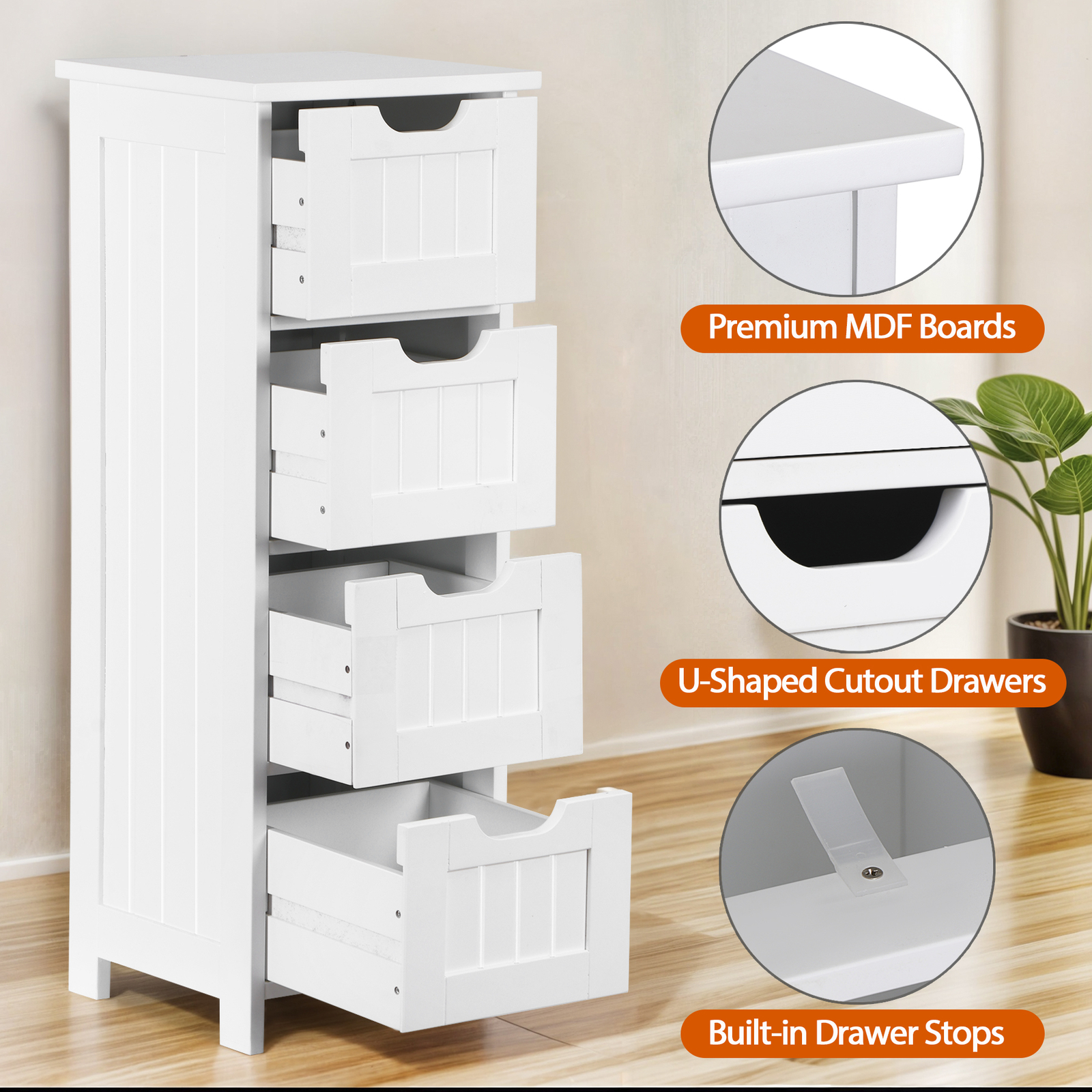 4 Colors Freestanding Small Bathroom Cabinet Side Storage Organizer w/4 Drawers