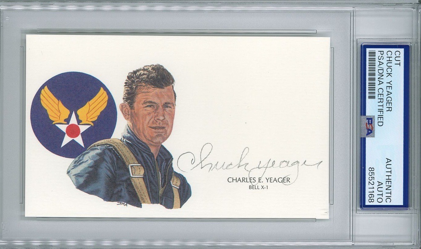 CHUCK YEAGER SIGNED CUT SIGNATURE PSA DNA (D) WWII ACE 8TH AF