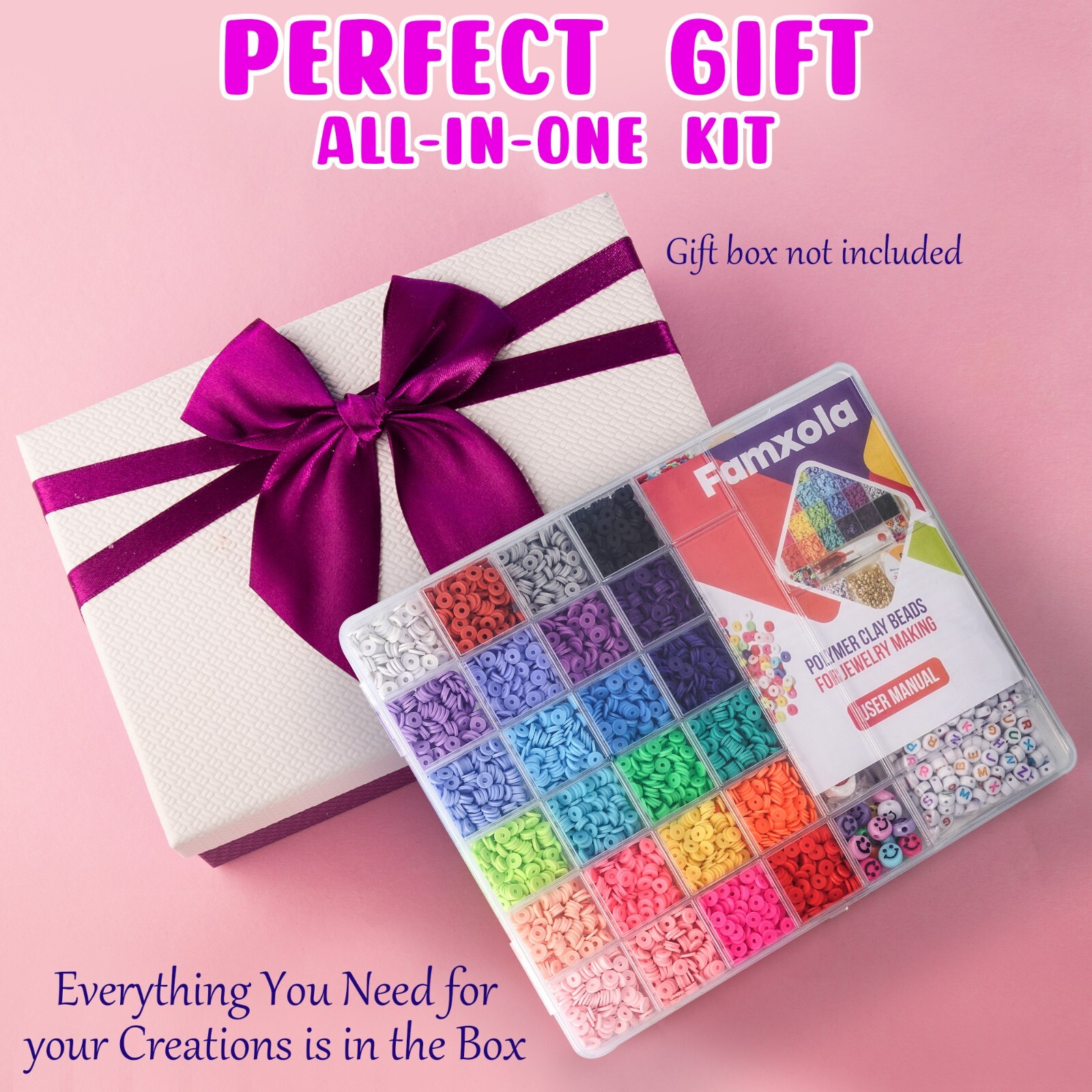 12200 Pcs Clay Beads for Jewelry Making Bracelet Kit Set Flat Polymer Beads KID