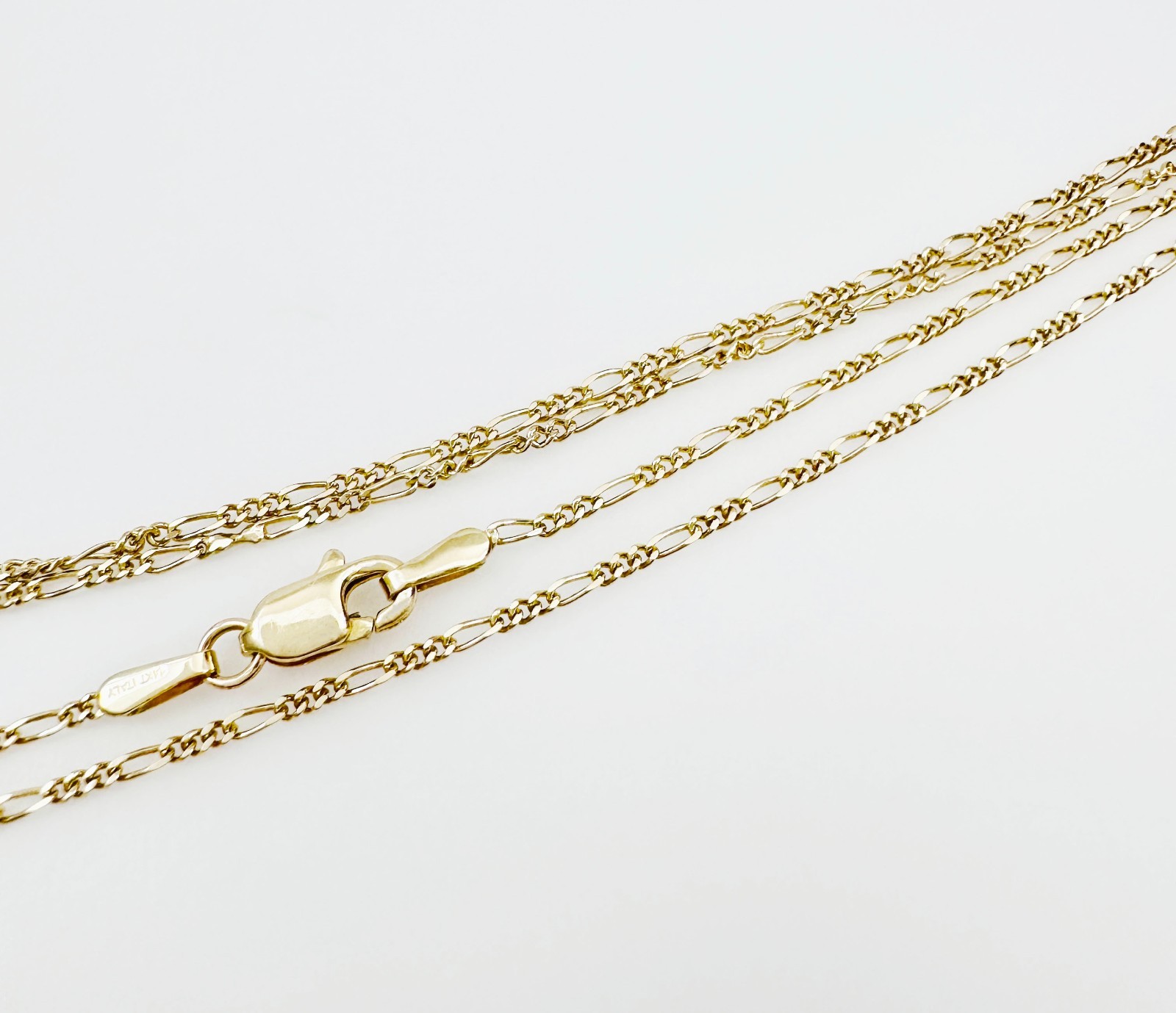 Estate Solid 14K Yellow Gold Thin Figaro Link Chain Necklace 1.2mm 18 1/4", 1.9g