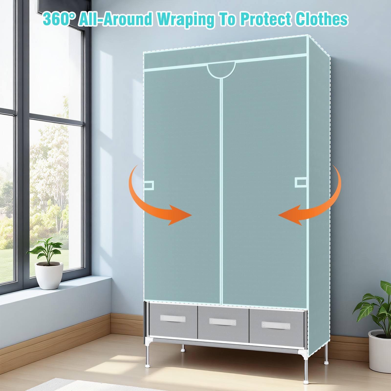 Portable Closet Wardrobe Clothes Rack Storage Organizer Shelf Stand w/ 3 Drawers