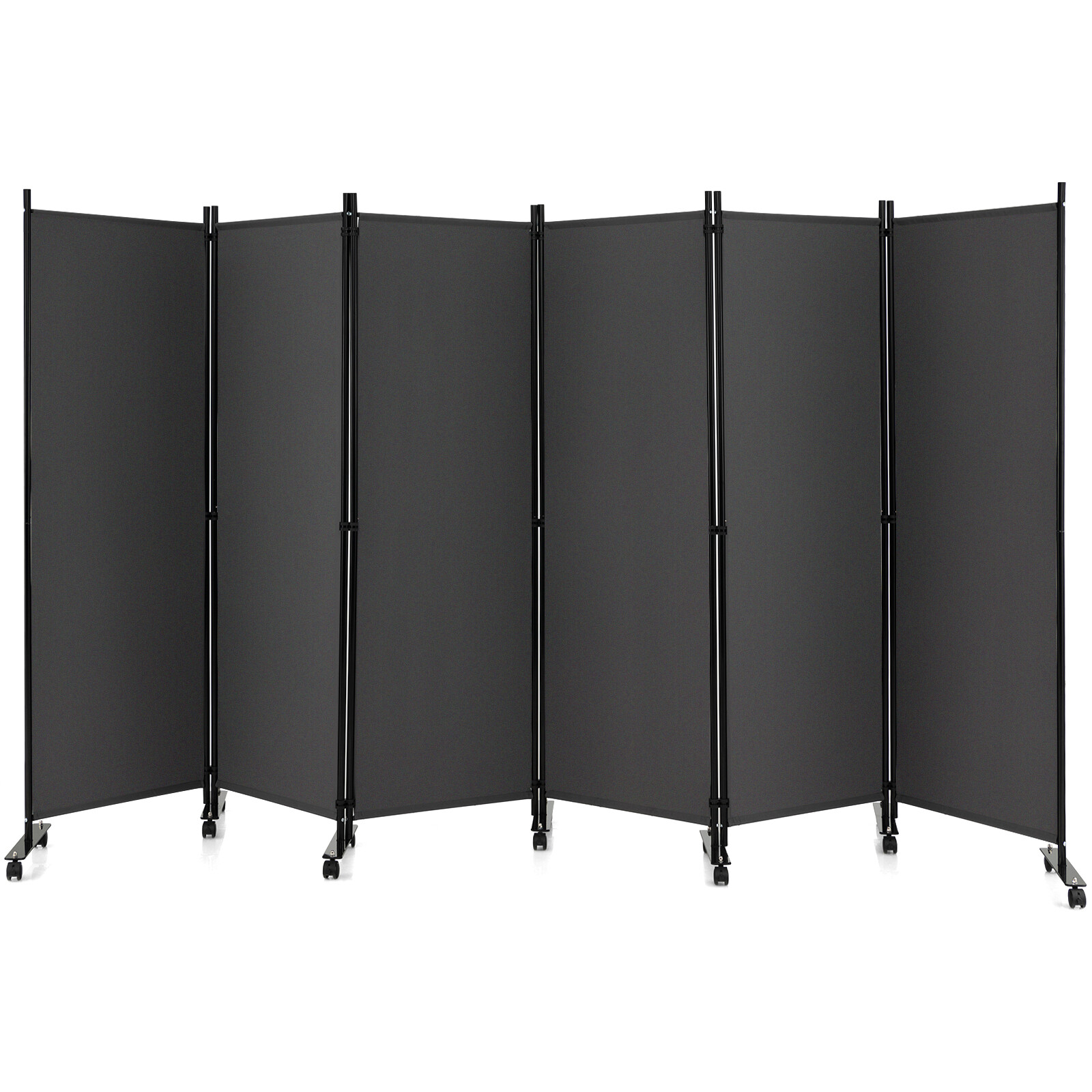 6-Panel Folding Room Divider 6FT Rolling Privacy Screen w/ Lockable Wheels Grey