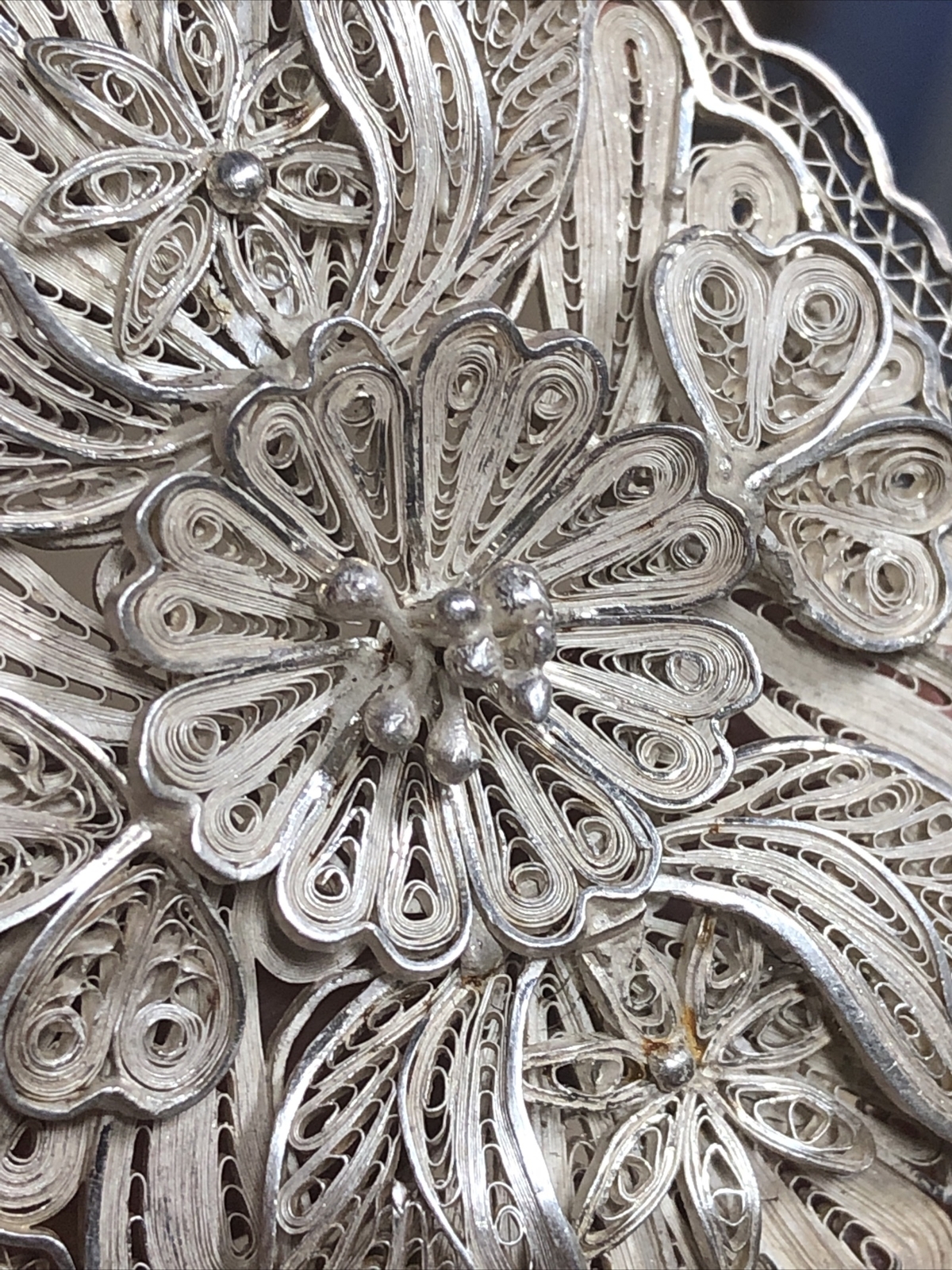 Vintage Old 925 Sterling Silver Cannetille Filigree Floral Pin Brooch 17.7g