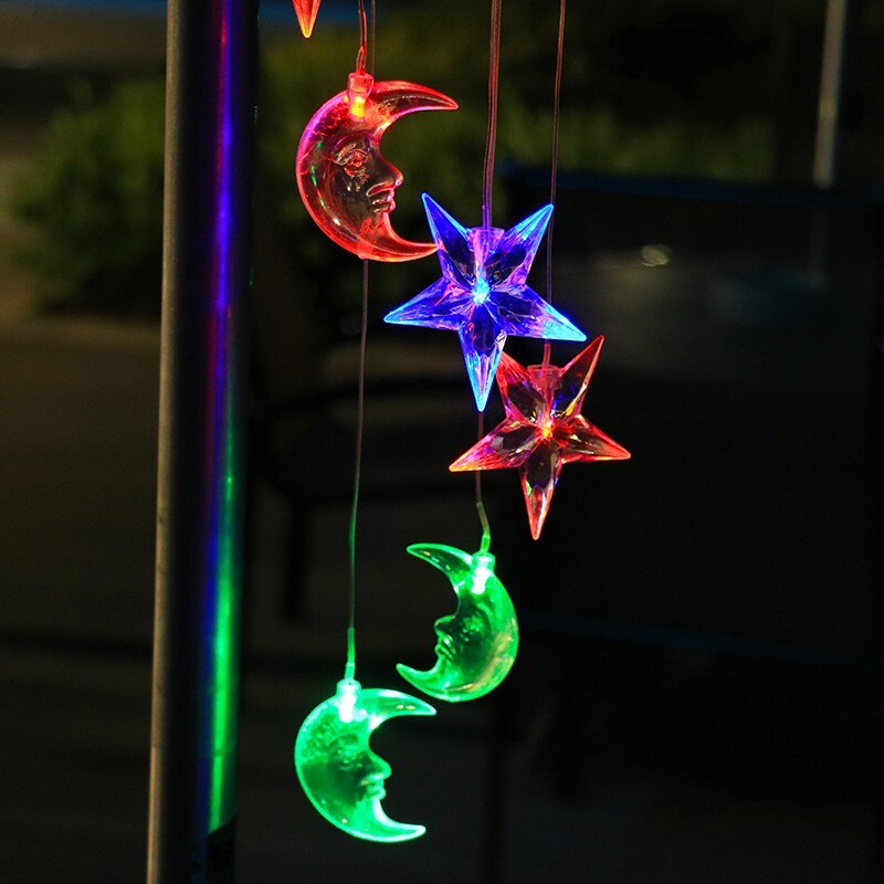 LED Solar Wind Chimes Lights Moon&Star Color Changing Lawn Hanging Lamp Decor US