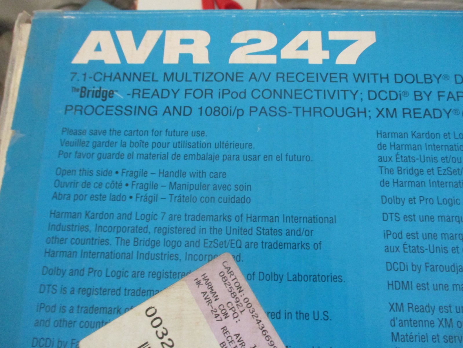 Harman Kardon AVR 247 7.1 Channel HDMI Home Theater Receiver; No Remote