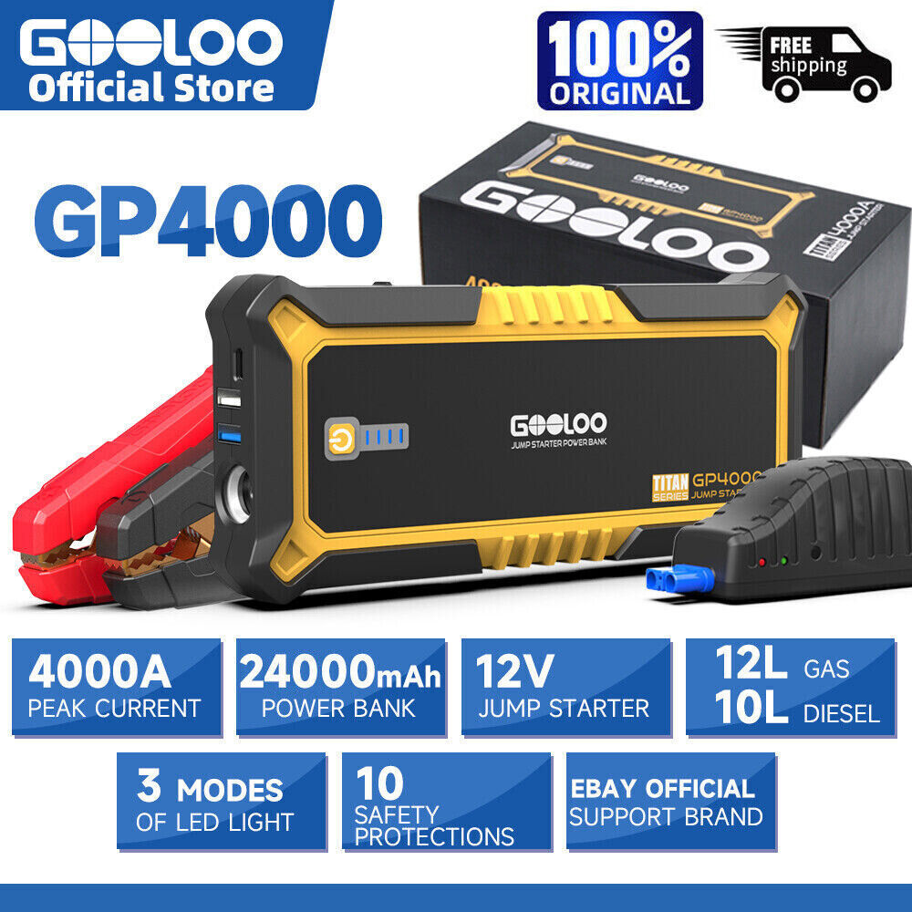 GOOLOO 4000A Car Jump Starter Power Bank Lithium Battery 12V Jump Box Portable