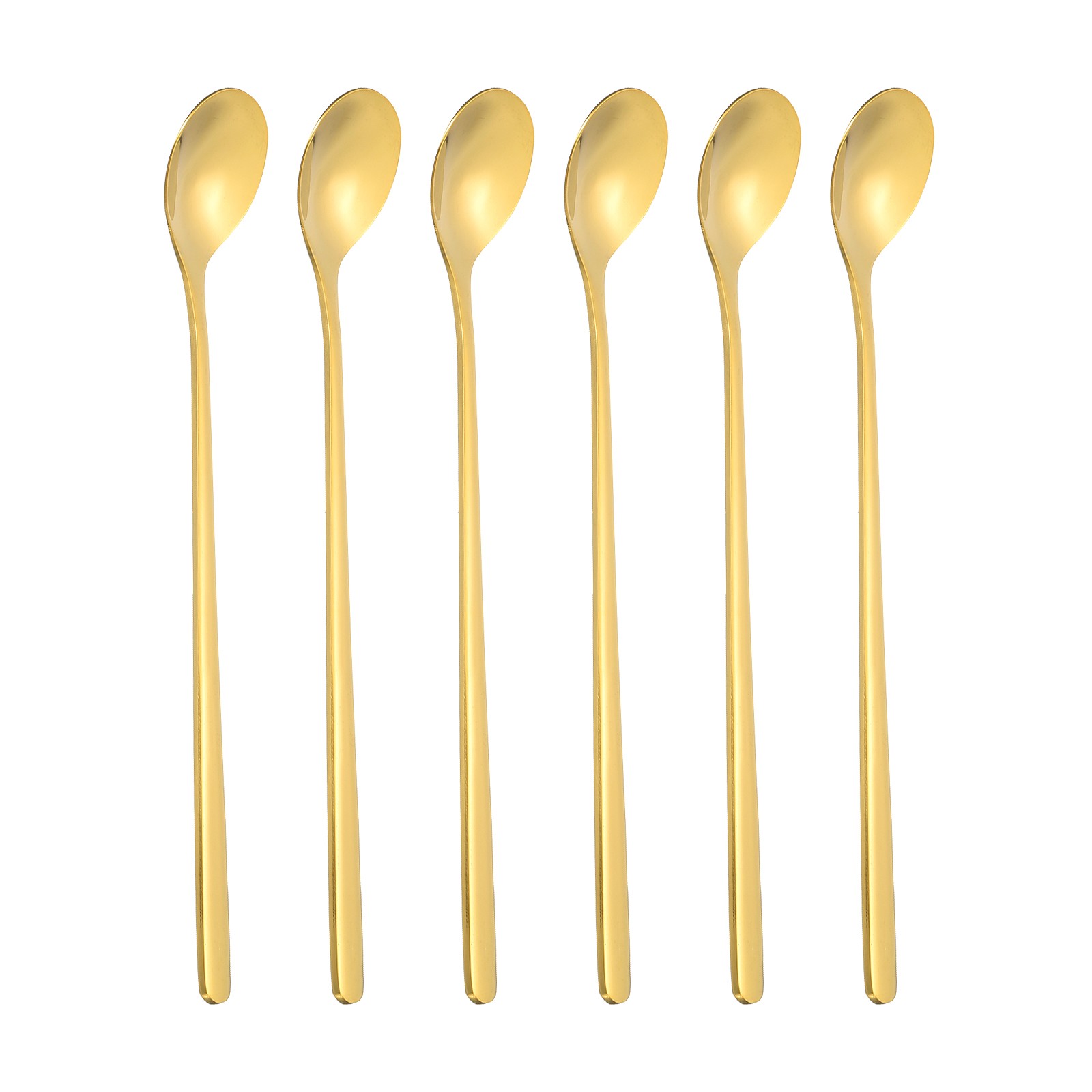 Long Handle Iced Tea Spoon, 6 Pcs 7" Stainless Steel Long Spoons, Gold Tone