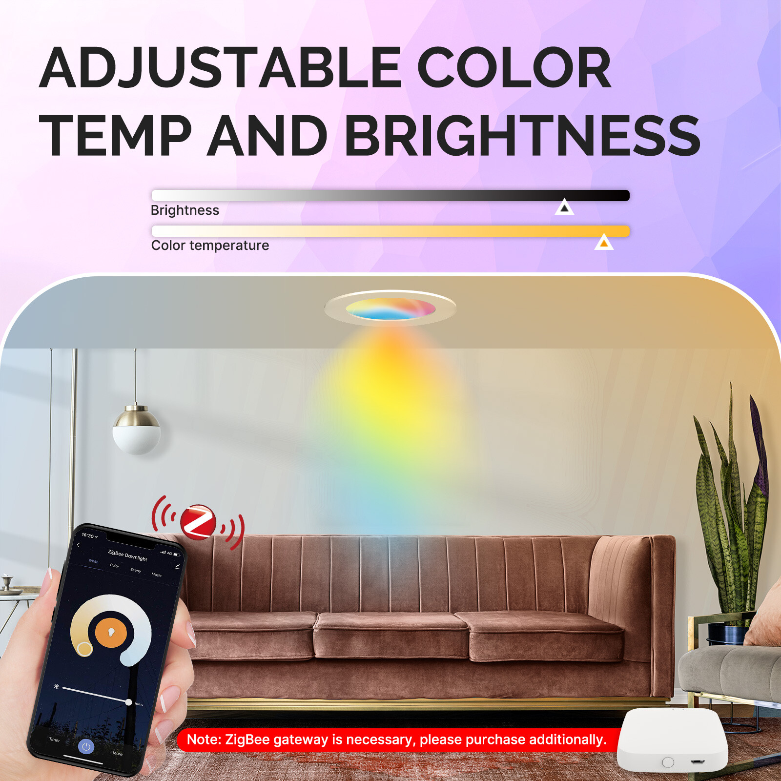 MOES ZigBee Smart LED Downlight Dimmable Ultrathin Spot Lamp Bulb 4.7" 6W RGB CW