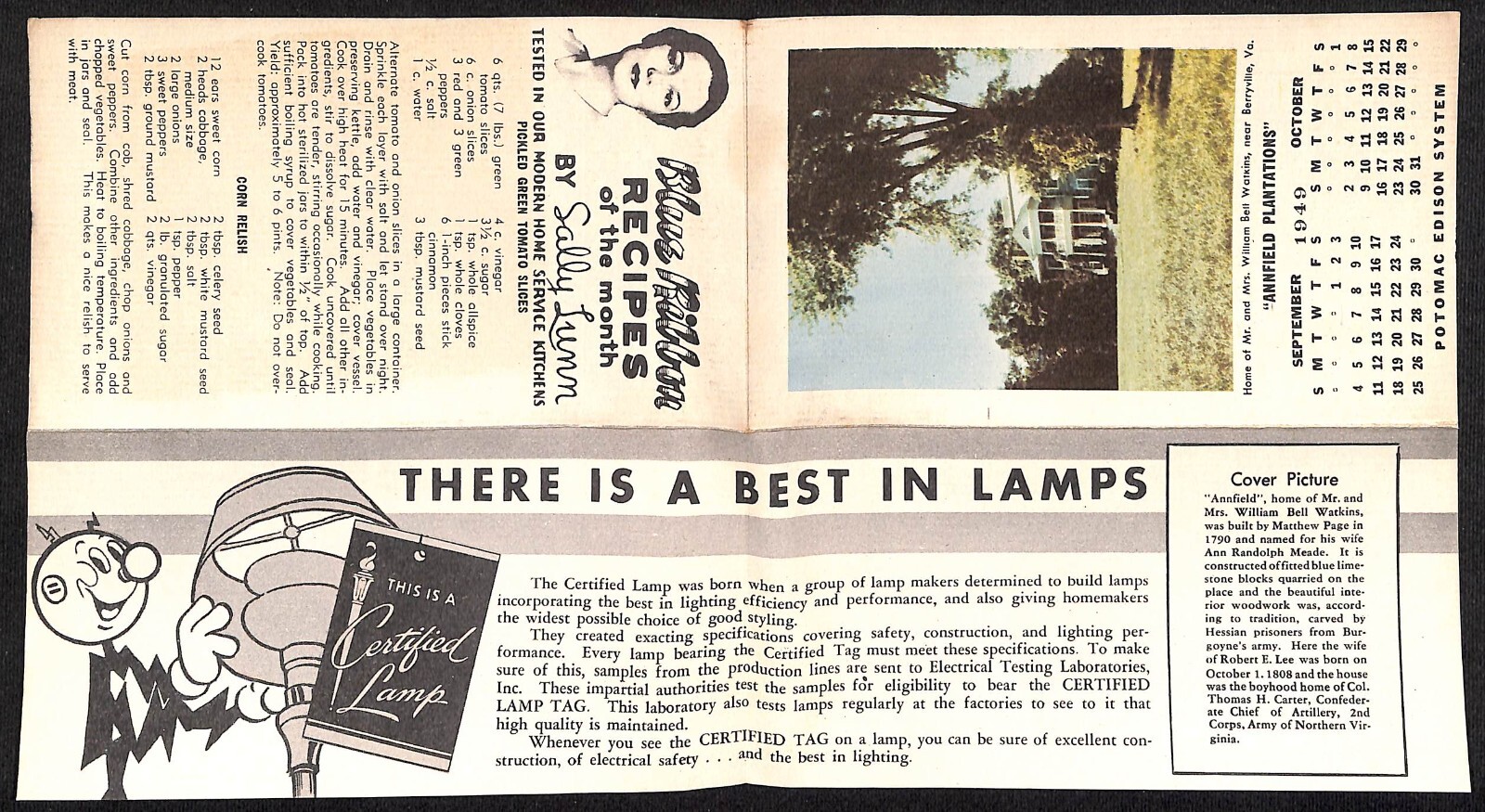 Potomac Edison Power 1949 Reddy Kilowatt "Reddy w/ Woman" Calendar Scarce