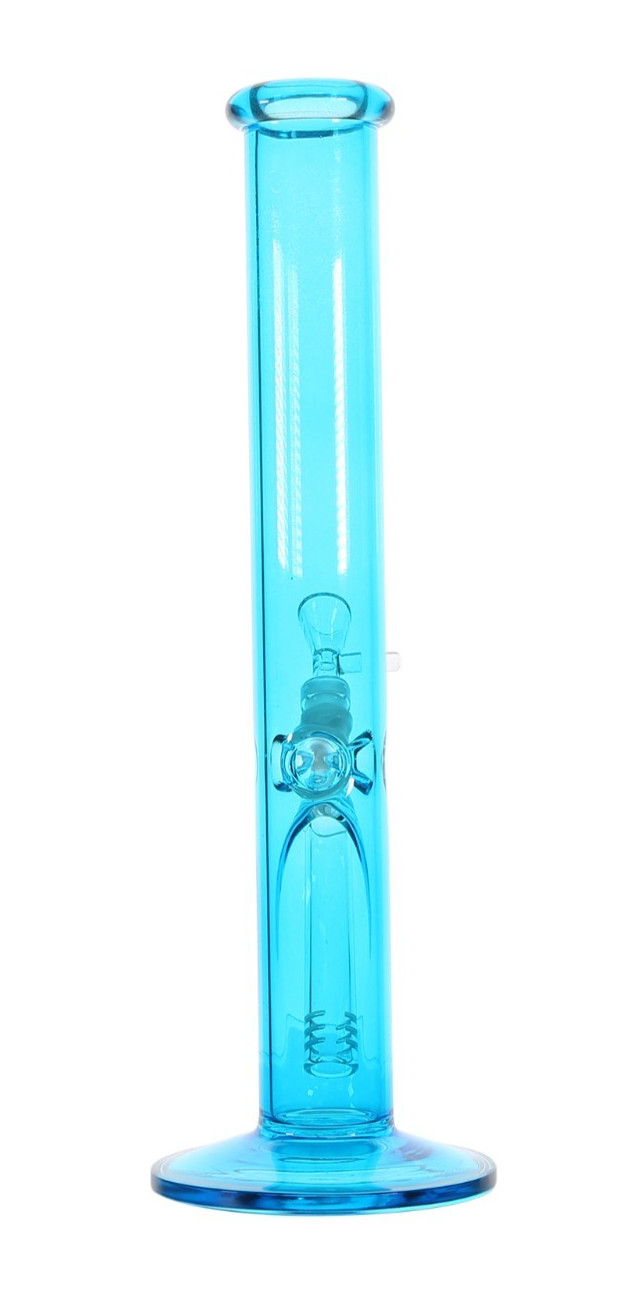 12” Neon Blue Straight Tube Glass Water Pipe Hand Painted + 14mm Bowl & Downstem