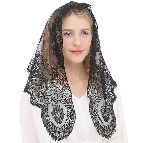 Triangular Mantilla Lace Head Covering Mass Catholic Church Veils Black