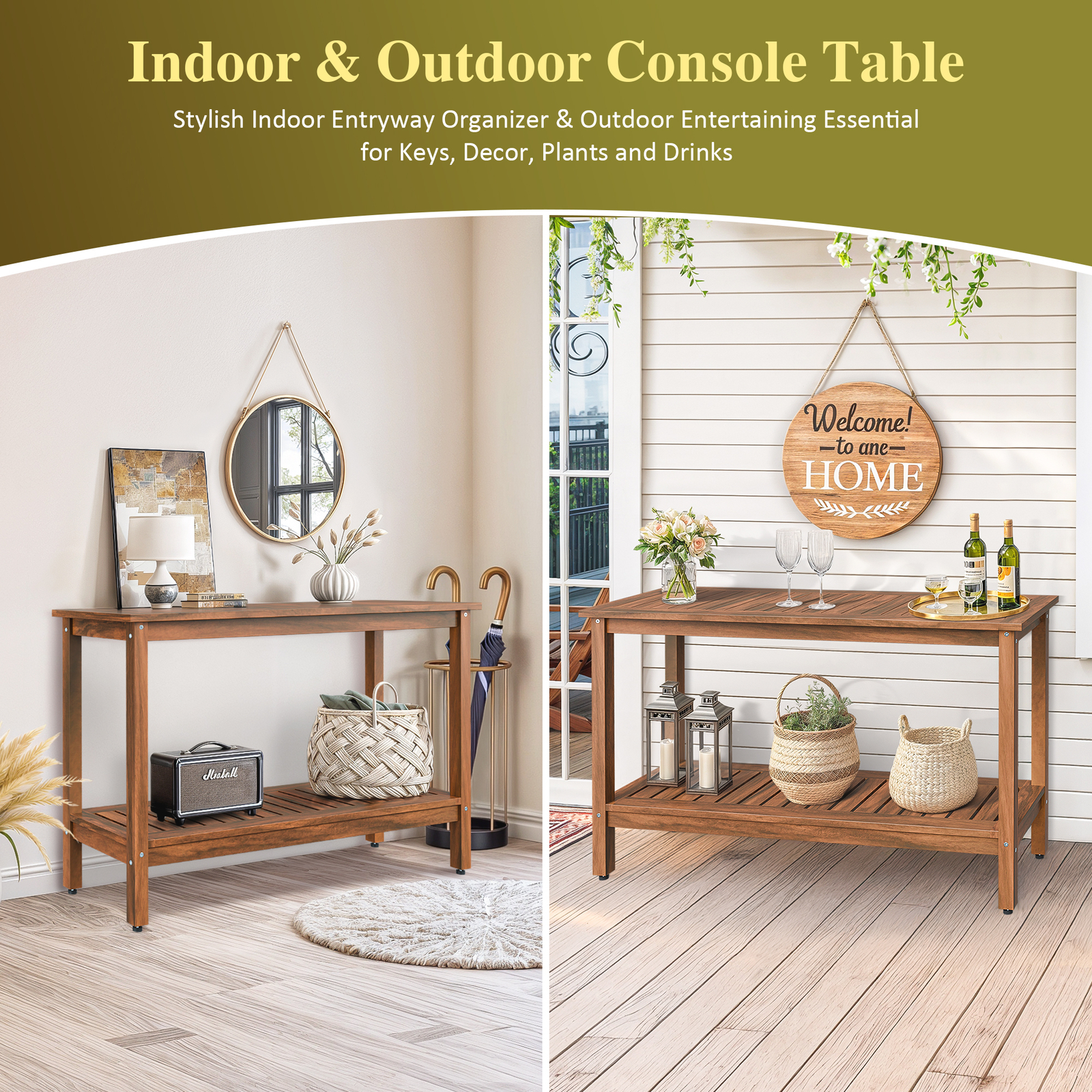 48" Wooden Outdoor Console Table Patio Buffet & Bar Serving Table Multi-Color