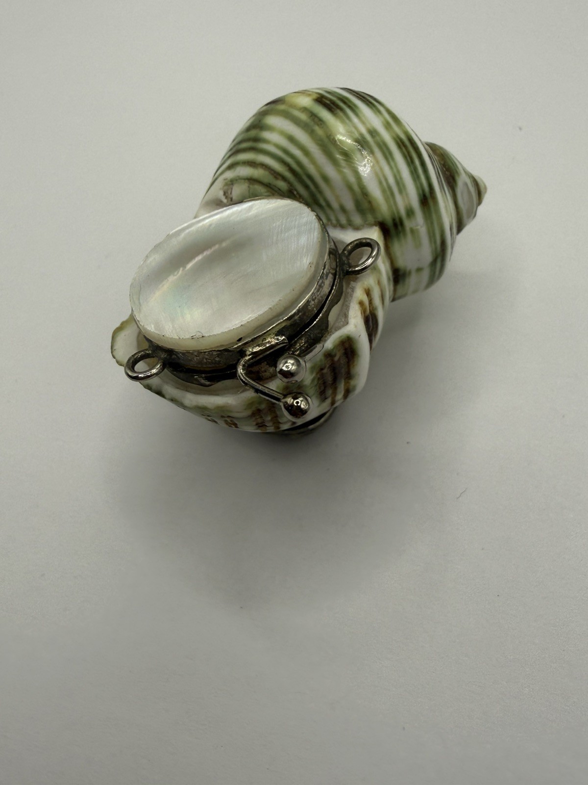 Antique Turbo Shell pill snuff box pendant needs repair