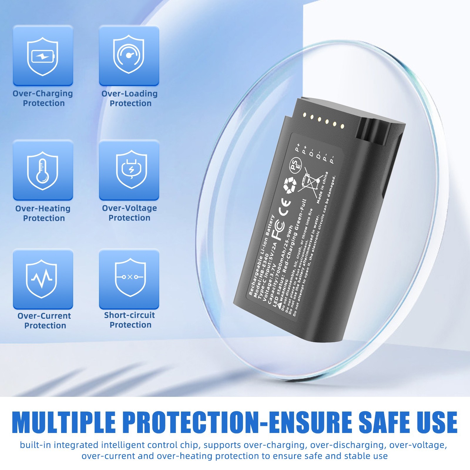 2pcs E340 Rechargeable Battery Backup 7000mAh with USB-C for eufy Video Doorbell