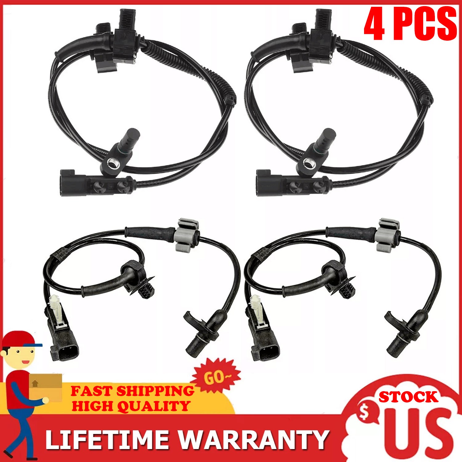 4 Pcs ABS Wheel Speed Sensor Front Rear For Silverado 1500 Sierra 1500 2014-2019