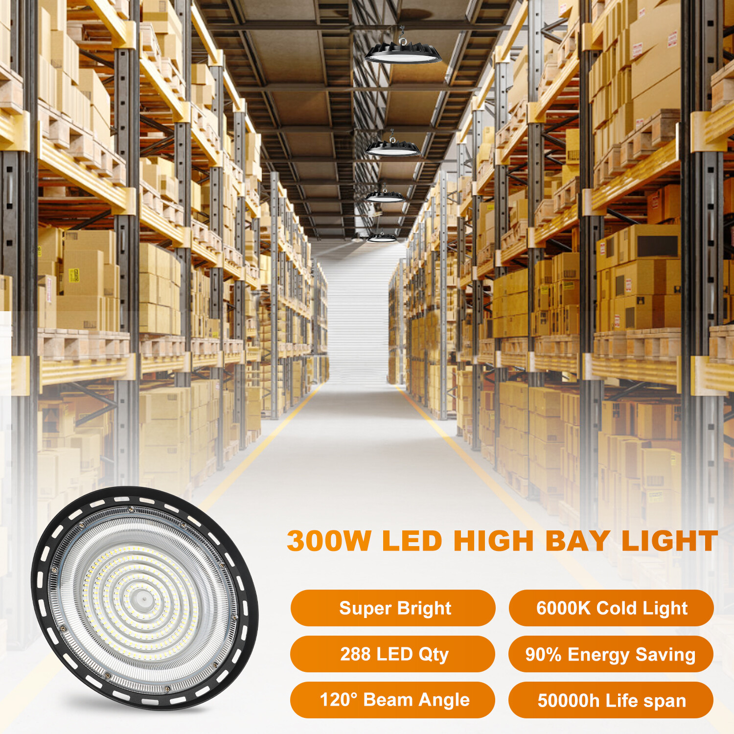 6 Pack 300W UFO Led High Bay Light Shop Industrial Commercial Factory Warehouse
