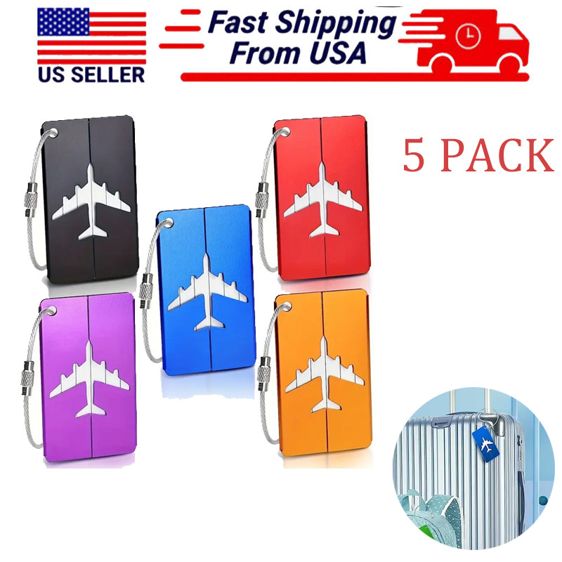 5pc Aluminium Luggage Tags Suitcase Label Name Address ID Bag Baggage Tag Travel