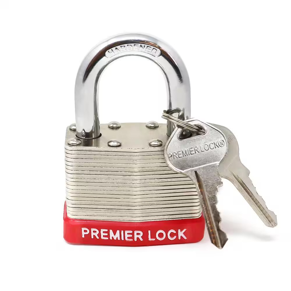 2 In. Nickel Plated Laminated Steel Keyed Padlock with Vinyl Bumper and 2 Keys