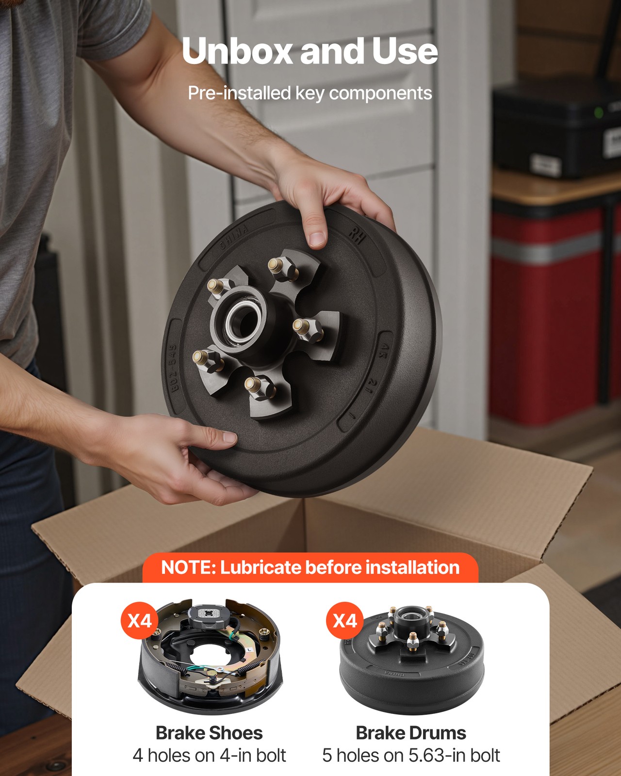 VEVOR Electric Trailer Brake 10 x 2-1/4 in 5-5" Hub Drum Kit for 3500 lbs Axle