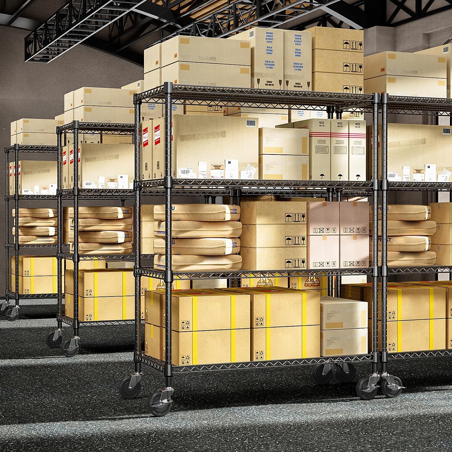 Heavy Duty 4-Tier Industrial Metal Shelves Garage Shelving Rack 53W*23D*74H