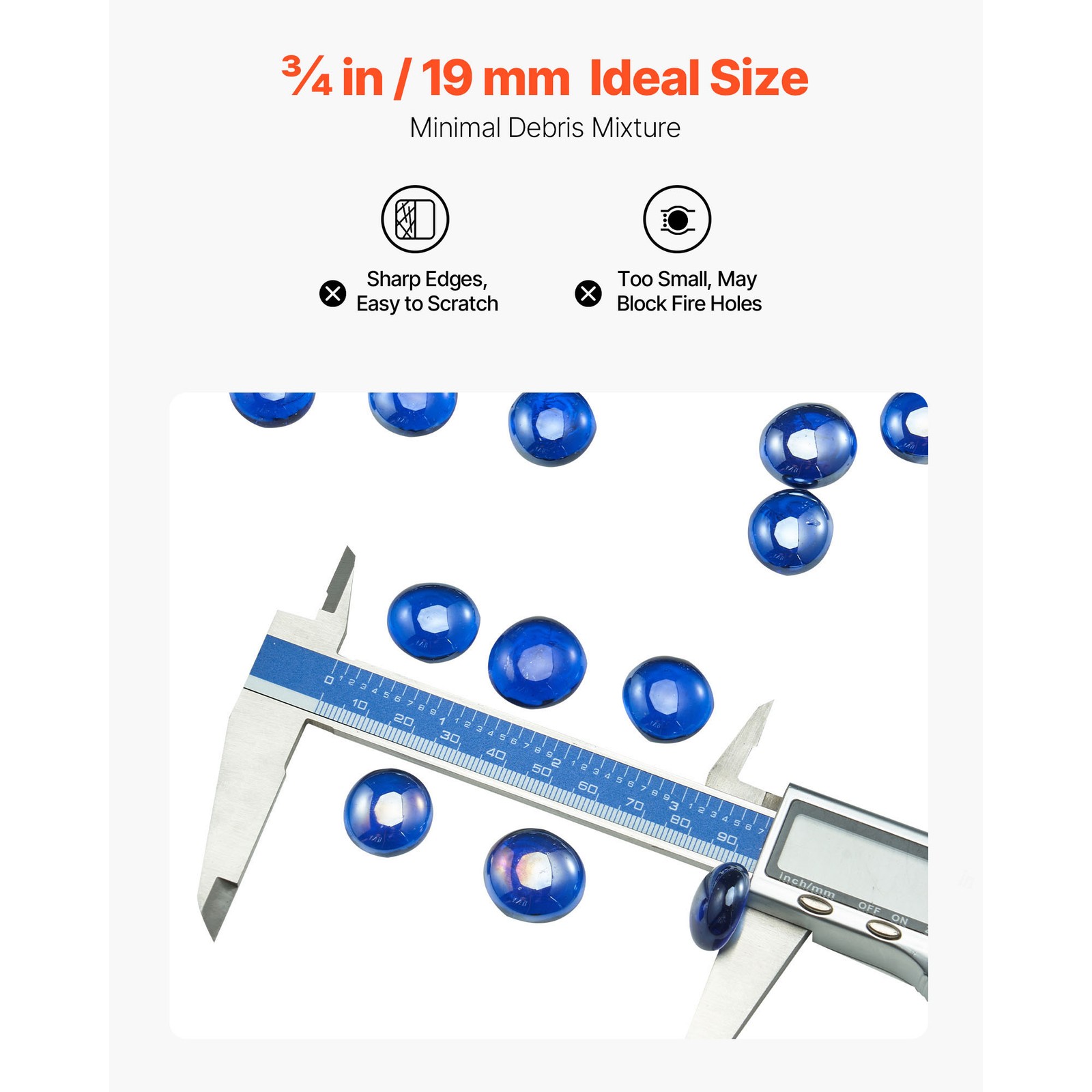 Uimoso 10 lbs 3/4-Inch Round Cobalt Blue Fire Pit Glass Rocks