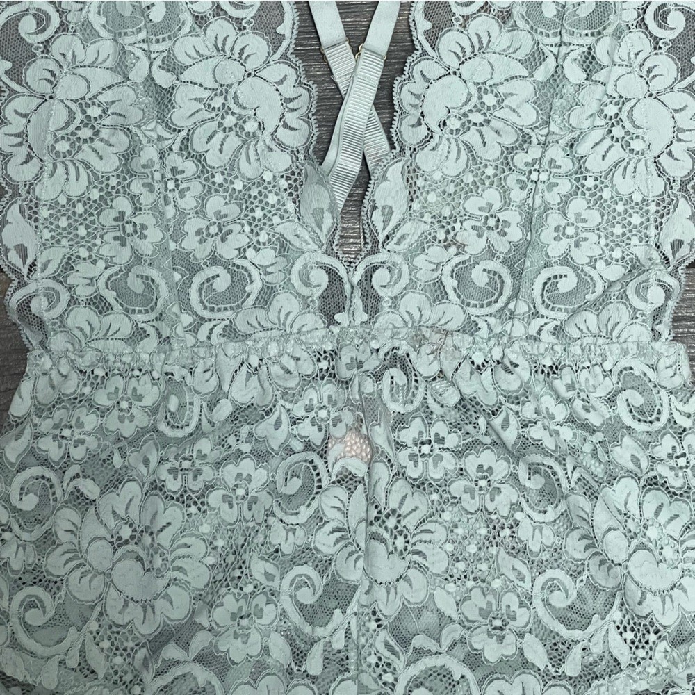 NWT Free People X HAH Comin in Haht Lace Bodysuit lingerie Top XS Something Blue