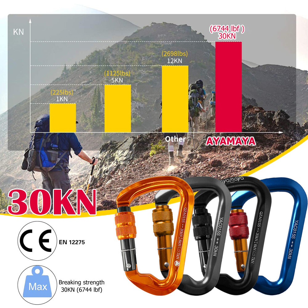 30KN Heavy Duty Locking Carabiner Clip Rock Climbing Hook Big Tree Rigging Swing