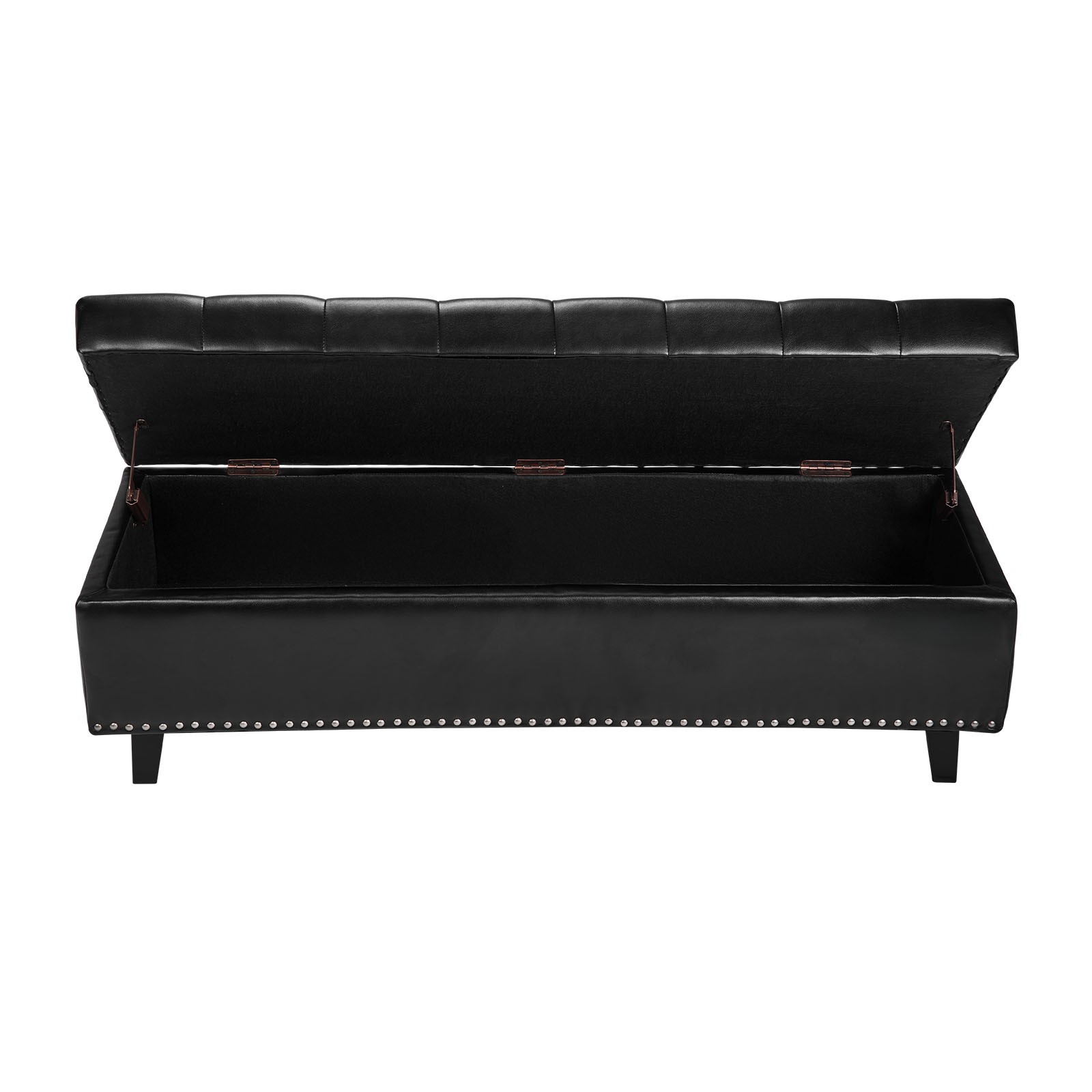 Button-Tufted Storage Ottoman Bench PU Leather Bench with Wood Legs Black