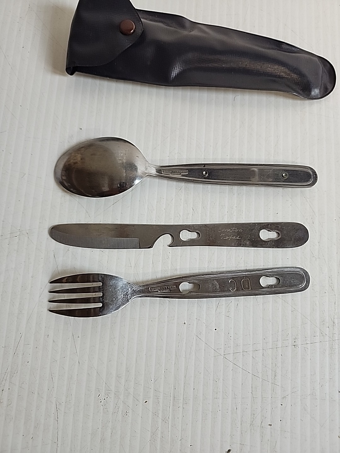 Vintage Camping Eating Utensil Set & Case Knife Fork Spoon Stainless Steel Japan