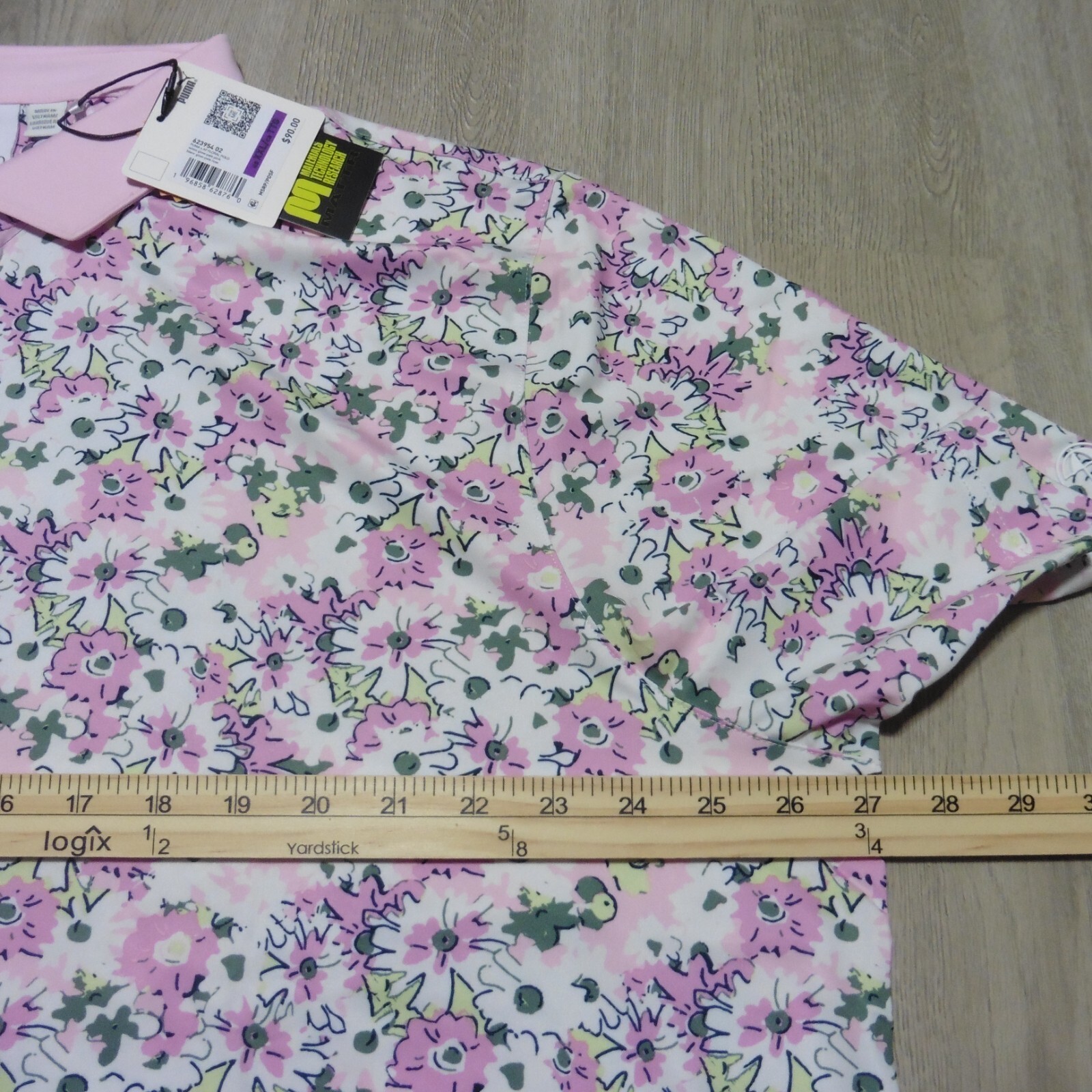 PUMA Arnold Palmer Men's 2XL Floral Golf Polo Shirt White Pink