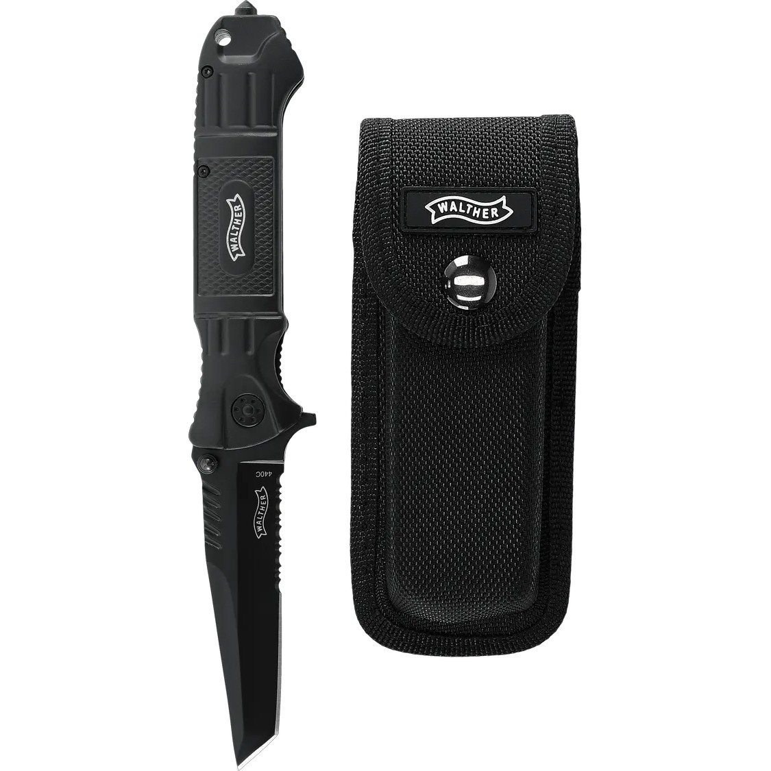 Walther BTTK Black Tac Tanto Folding Knife 4" 440 SS Partial Serrated 5.071