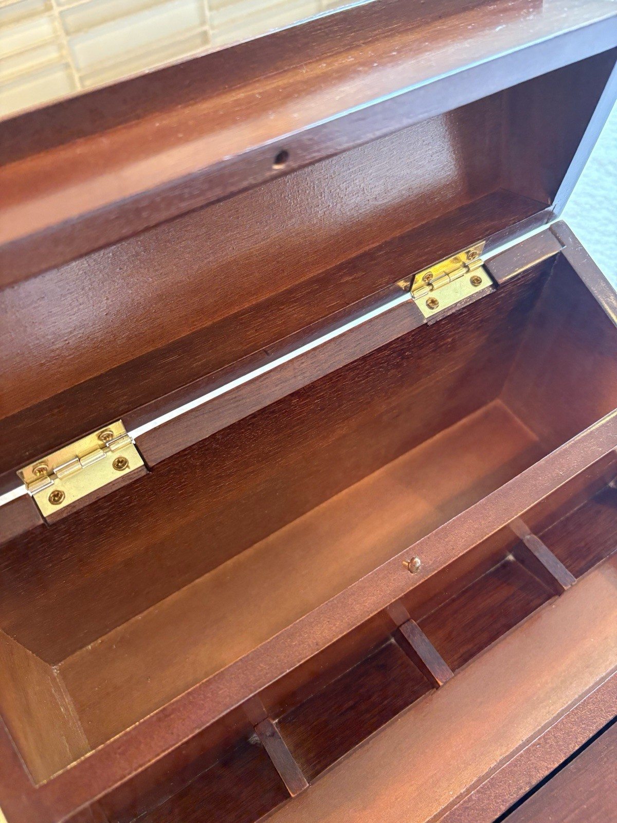 The Bombay Company Letter Desk Organizer Solid Wood Mahogany Hinged Vintage