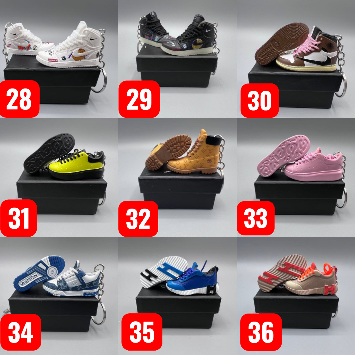 45 Mix Variety Styles Sneaker Keychain Mini Shoe Keychain With Box