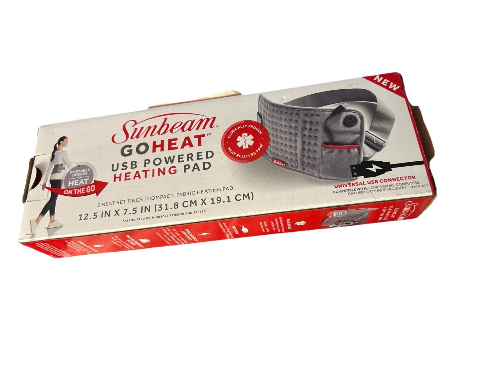 SUNBEAM Cordless Electric Heating Pad Gray, 3 Heating Levels, Ultra Soft Flannel