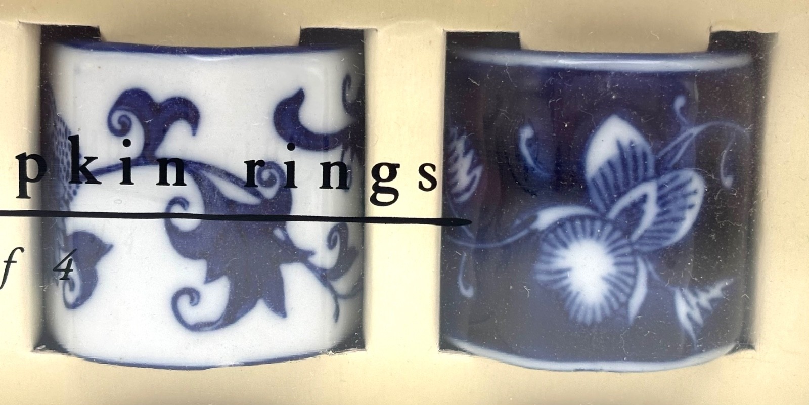 Pier One Imports Mandarin Napkin Rings Set of 4 Blue & White Floral Porcelain
