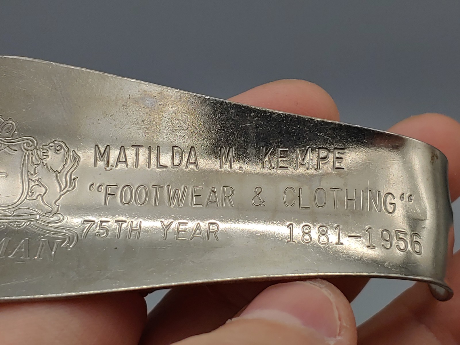 Antique Freeman Shoes Advertisement Shoe Horn 1881-1956 75th Year Employee Award