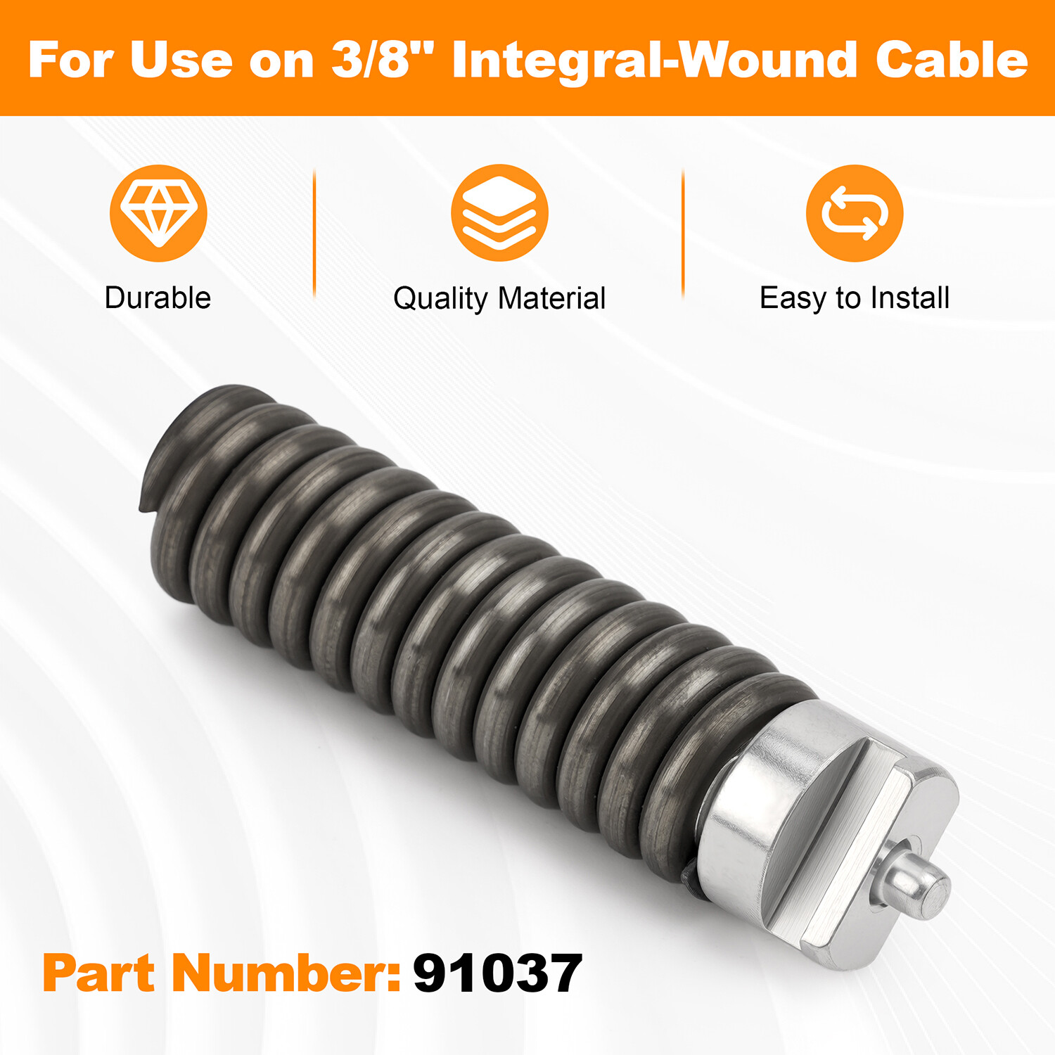 Integral Wound Solid Core Cable Ridgid 91037 3/8" Drain Cleaning Repair End