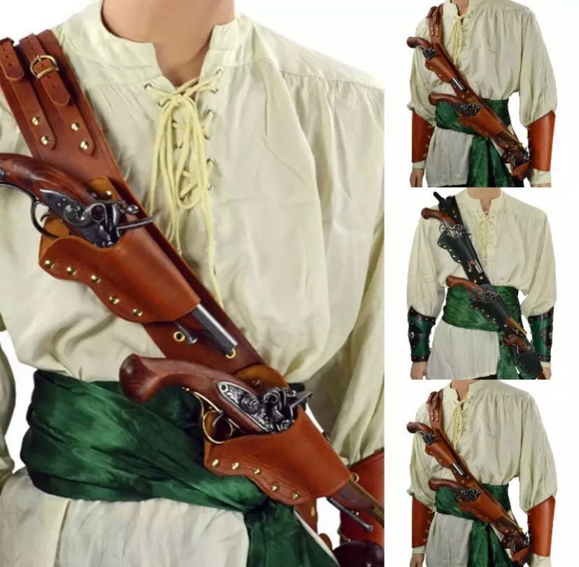 Medieval Vintage Straps Pirate Flintlock Holster Triple Threat Pistol Baldric