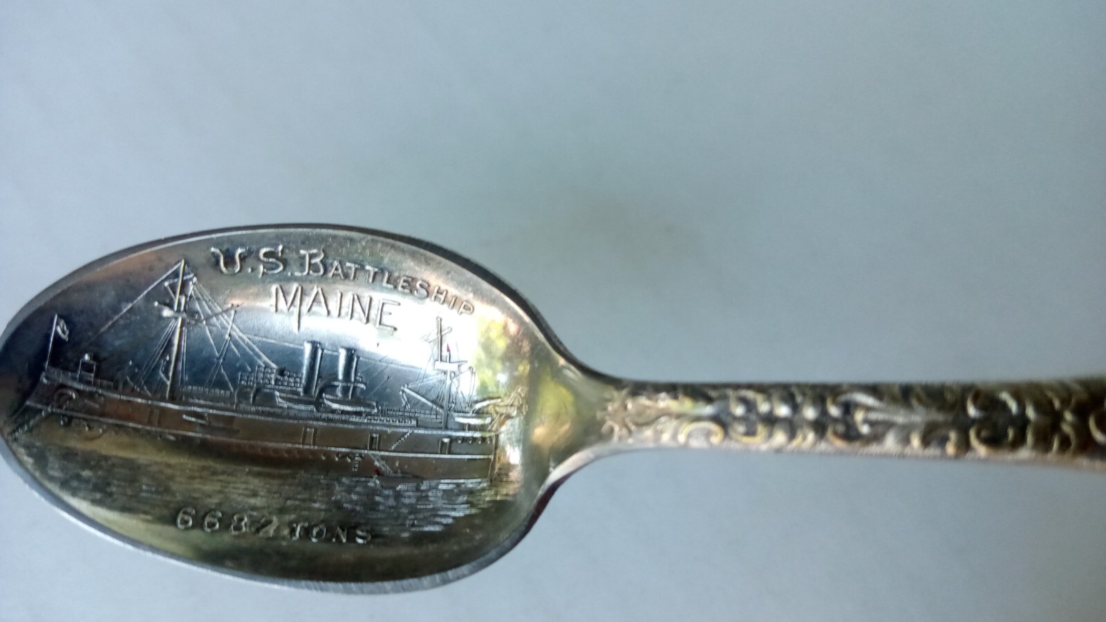 1890s US BATTLESHIP MAINE 6682 Tons Sheffield Silver Plate Souvenir Spoon