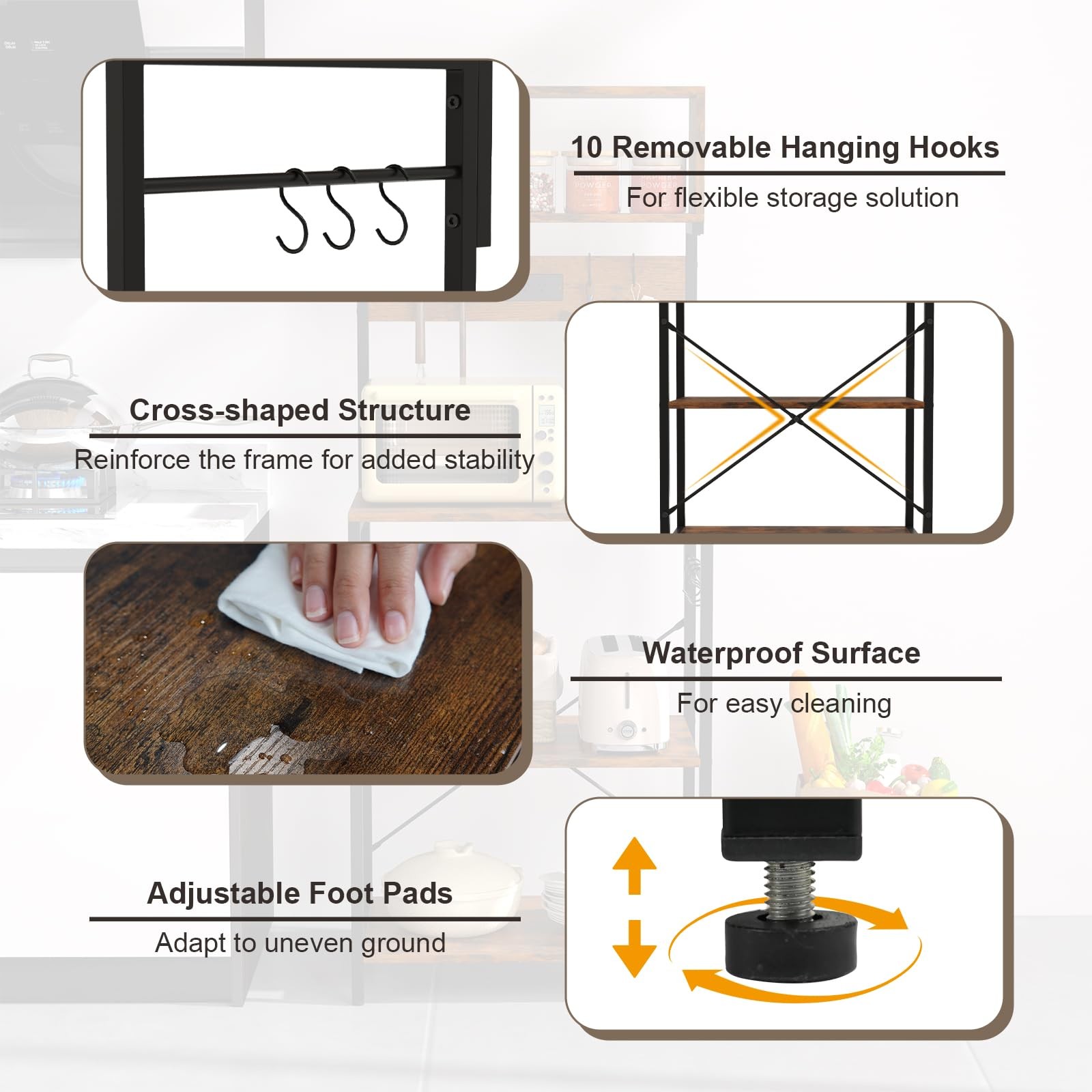 Baker’s Rack with Power Outlet, 5-Tier Microwave Stand with Open Shelves