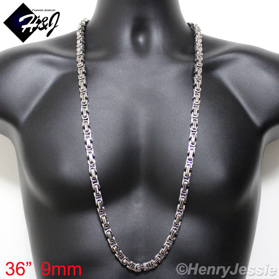 18-40"MEN's Stainless Steel 4mm/6mm/9mm Silver Byzantine Box Link Chain Necklace