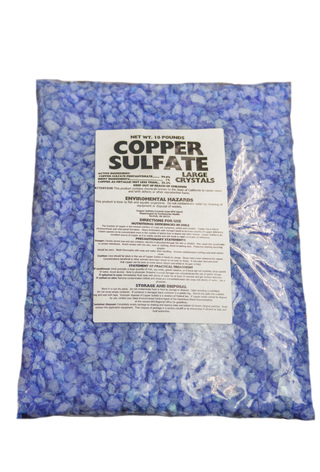 Copper Sulfate Crystals 10lb Bag (LARGE CRYSTAL)