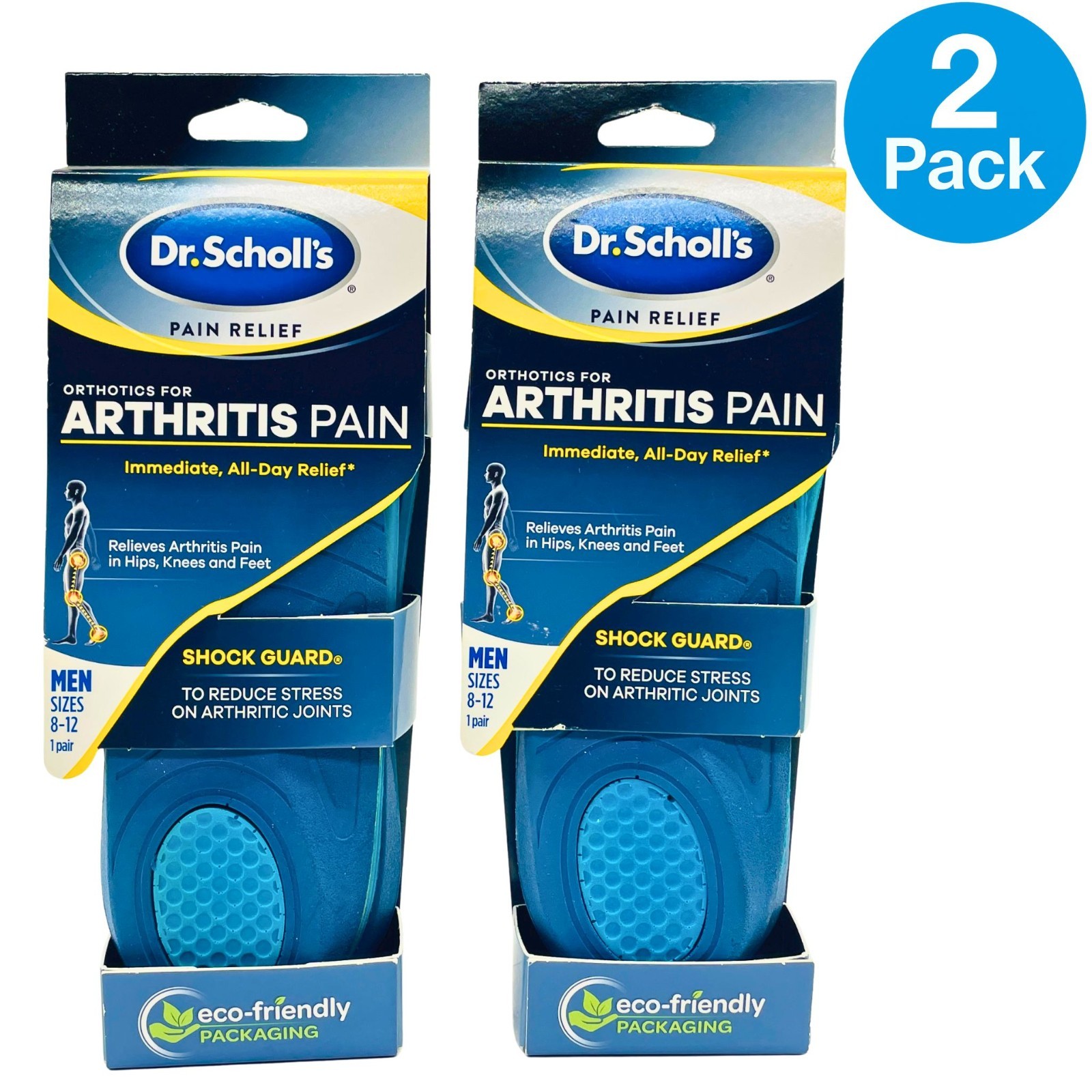 Dr. Scholl’s Orthotics Arthritis Pain Men- Size 8–12 – 2 Pack – New