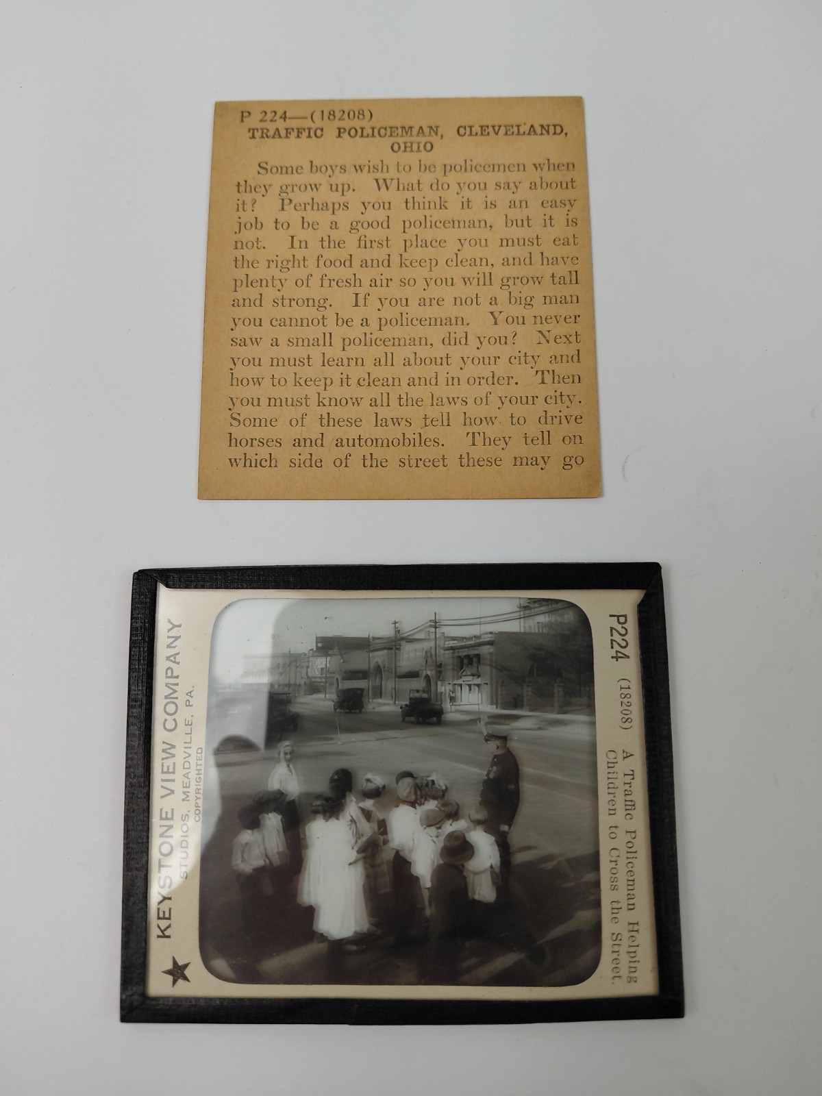 Magic Lantern Glass Slide Photo Keystone P224 Traffic Policeman Helping Children