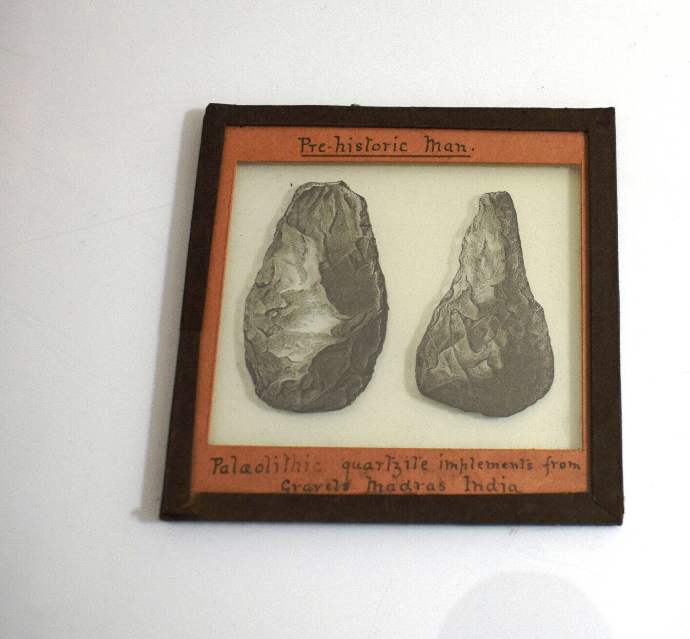 PREHISTORIC MAN - QUARTZITE TOOLS FROM MADRAS INDIA C1880 Magic Lantern Slide