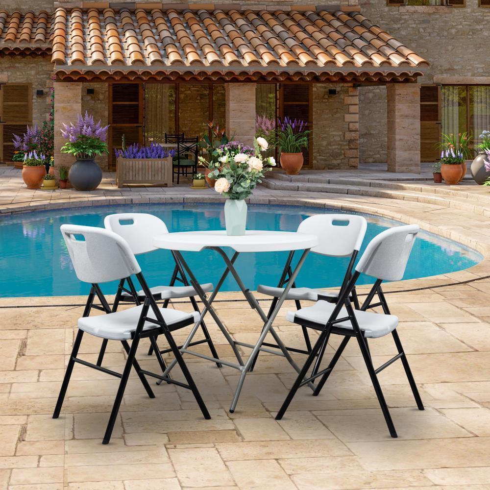 Set of 12 Commercial Folding Chair Seat Event Set for Outdoor Garden White