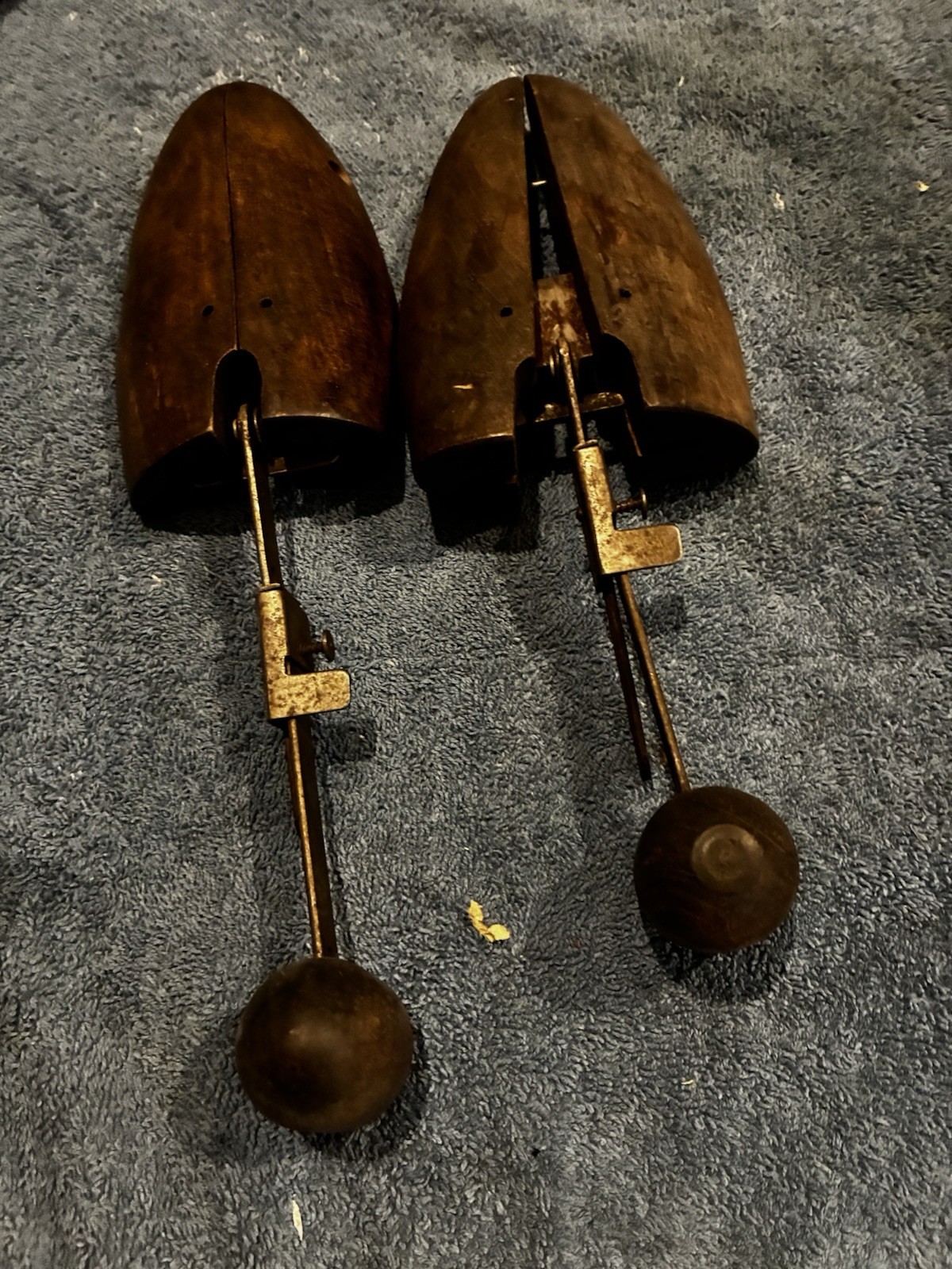 Vintage Pair Wooden Shoe Stretchers Adjustable Metal Handles