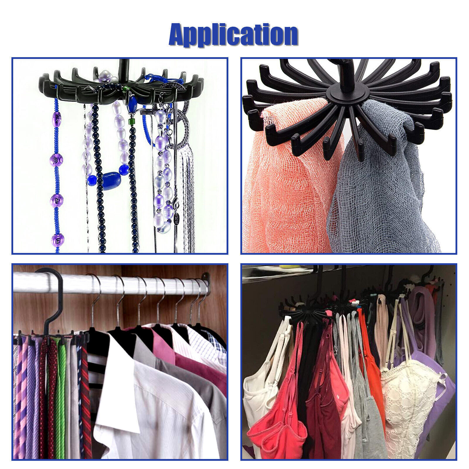 6X Neck Tie Rack 360° Rotatable Hook Hanger Organizer Scarf Belt Storage Holder