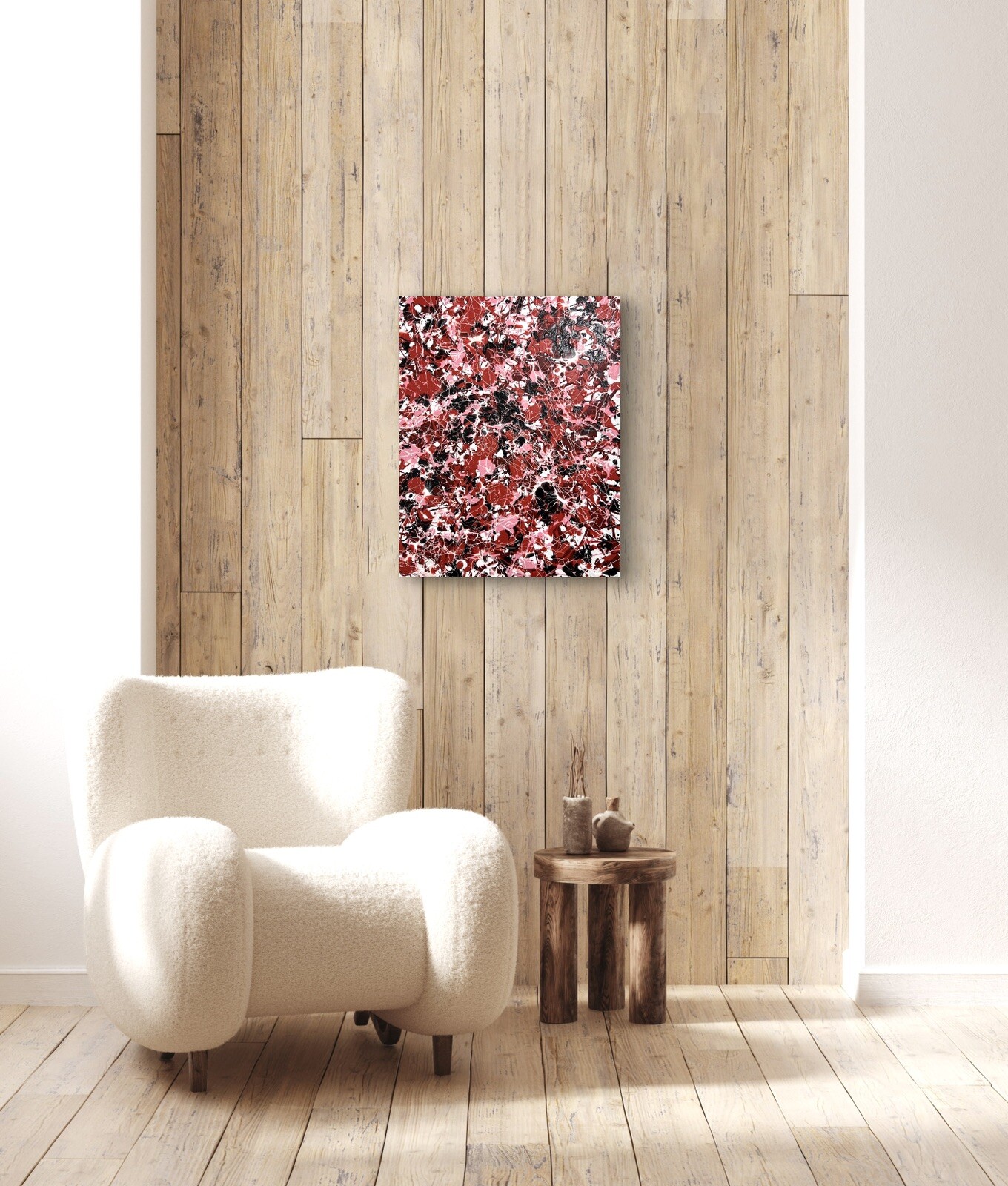 Original Artwork Acrylic on Canvas Painting Mid Century Red Pink Black Art