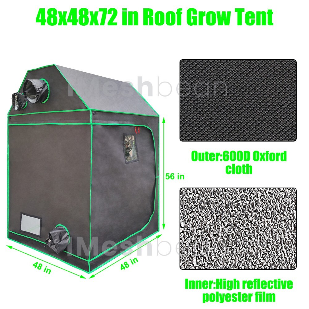 48"x48"x72" Complete Roof Grow Tent Kit w/LED Full Spectrum Grow Light+Air Filte